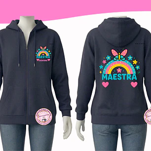Polerón Educadora diseño Maestra Arcoíris Frontal y espalda