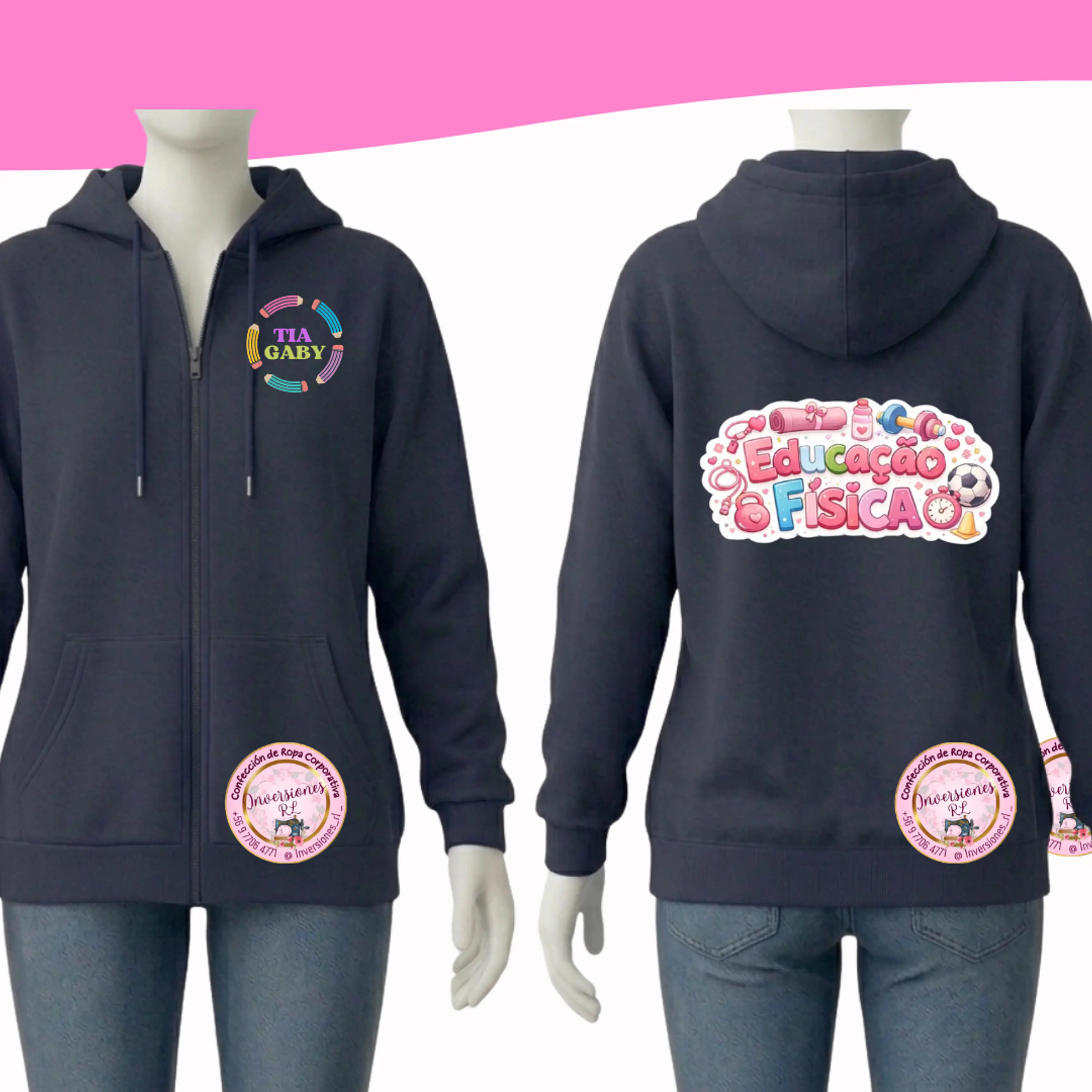 Polerón Educadora diseño  Educación Física Frontal y espalda 1