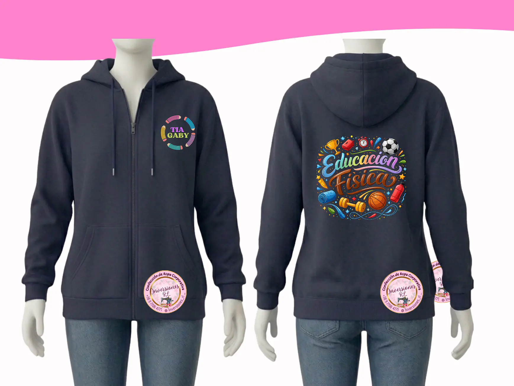 Polerón Educadora diseño  Educación Física Frontal y espalda 1