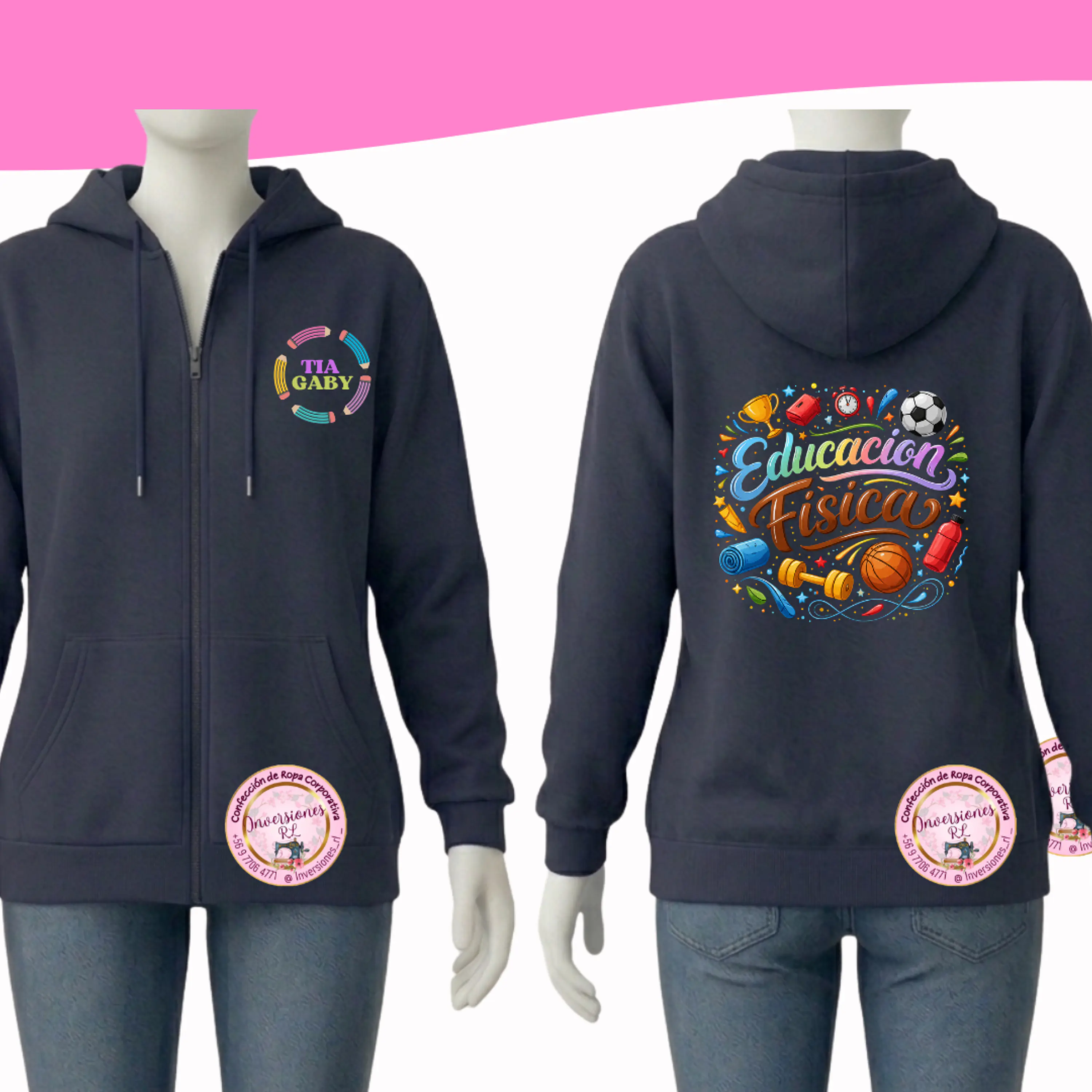 Polerón Educadora diseño  Educación Física Frontal y espalda 1