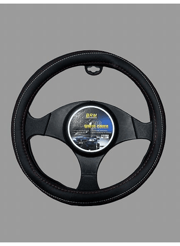 Cubre Volante Cuero Negro Con Bordado Rojo / Blanco