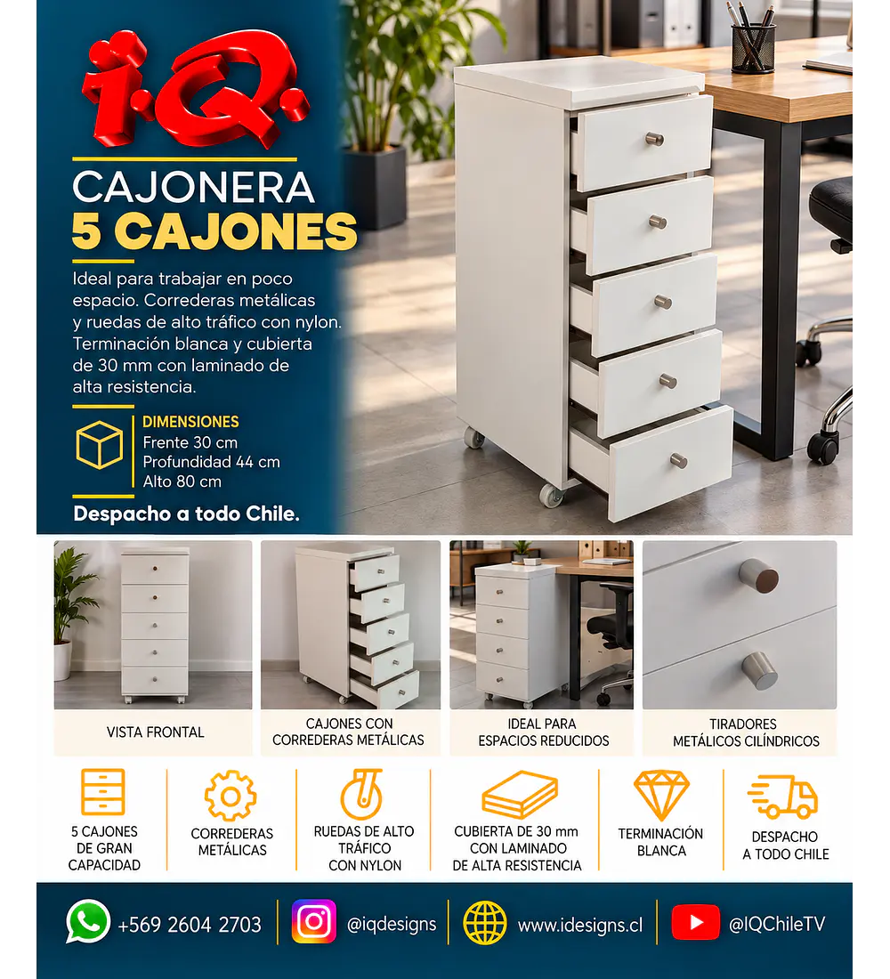 Cajonera de 5 cajones para Laboratorios