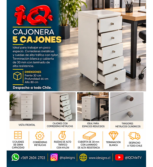 Cajonera de 5 cajones para Laboratorios