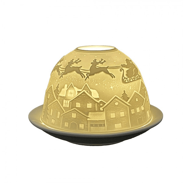 Suporte Tealight Ø 12X8 cm Aldeia c/ Trenó Porcelana Biscuit . Clayre & Eef 6CE1820