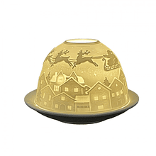 Suporte Tealight Ø 12X8 cm Aldeia c/ Trenó Porcelana Biscuit . Clayre & Eef 6CE1820