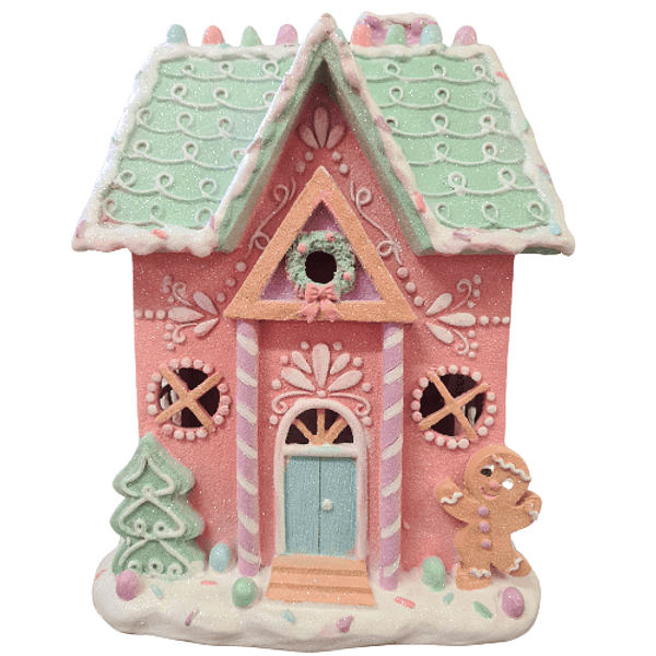 Casa Bolacha Gengibre Rosa . Candy com Luz Led