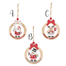 Bola em Madeira para Pendurar. Merry Christmas . Nuvole di Stoffa