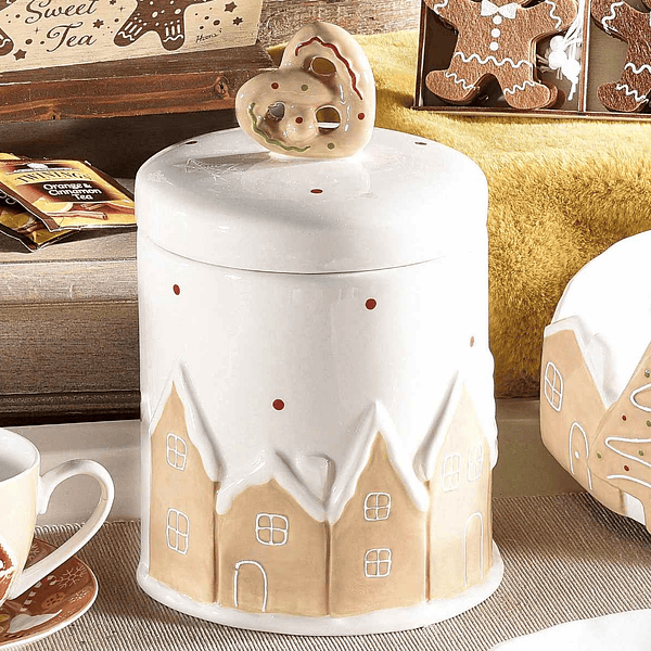 Pote em Cerâmica . Casinhas de Bolacha de Gengibre 