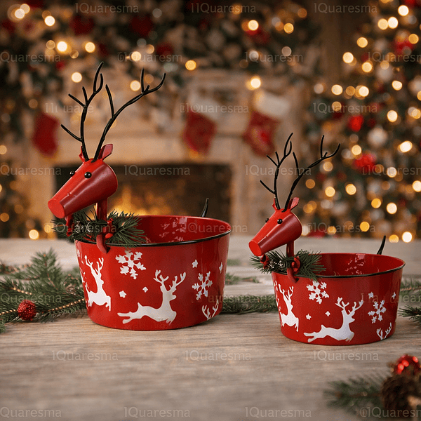 Cestos em Metal c/ Renas . 2 Tamanhos 