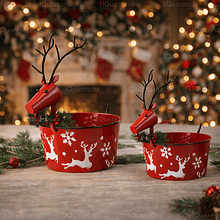 Cestos em Metal c/ Renas . 2 Tamanhos 