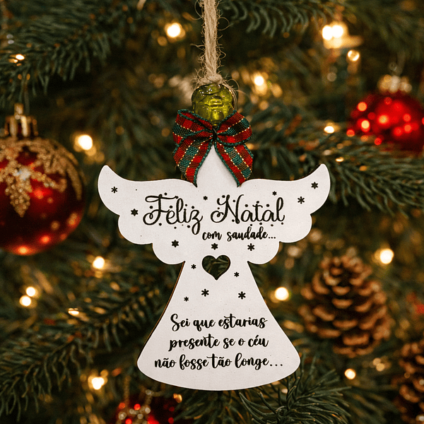 Anjinhos em Madeira c/ Frase Saudade para Pendurar