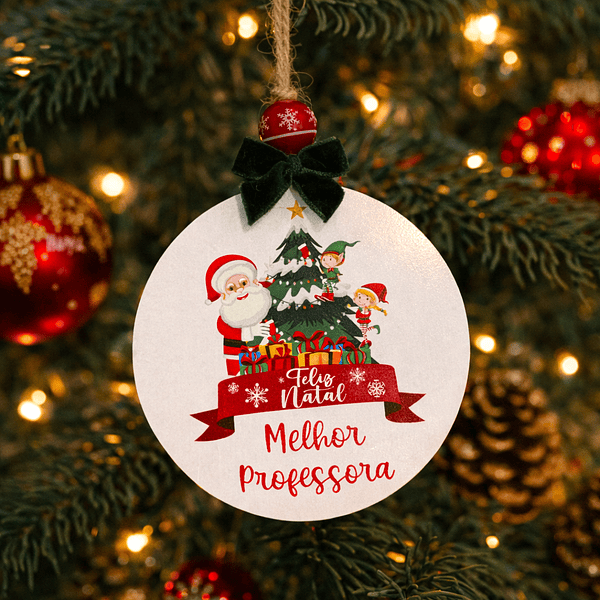 Bola em Madeira Feliz Natal Melhor Professora para Pendurar 