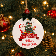 Bola em Madeira Feliz Natal Melhor Professora para Pendurar 