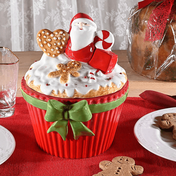 Pote Cupcake em Cerâmica . Pai Natal