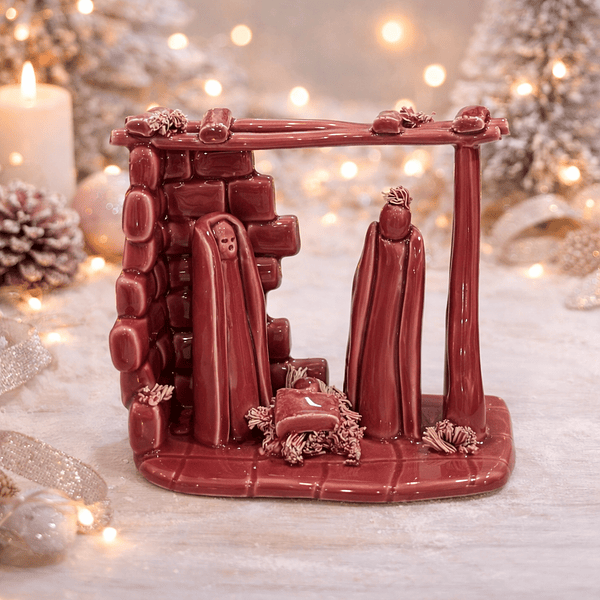 Presépio Cabana Estelizado Rosa . Artesanal . Peça de Autor