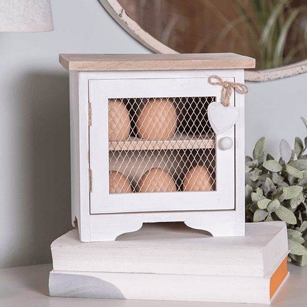 Caixa Ovos em Madeira Branca c/ Coração Clayre & Eef 62594