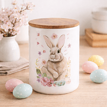 Pote em Cerâmica c/ Coelho e tampa Bambu