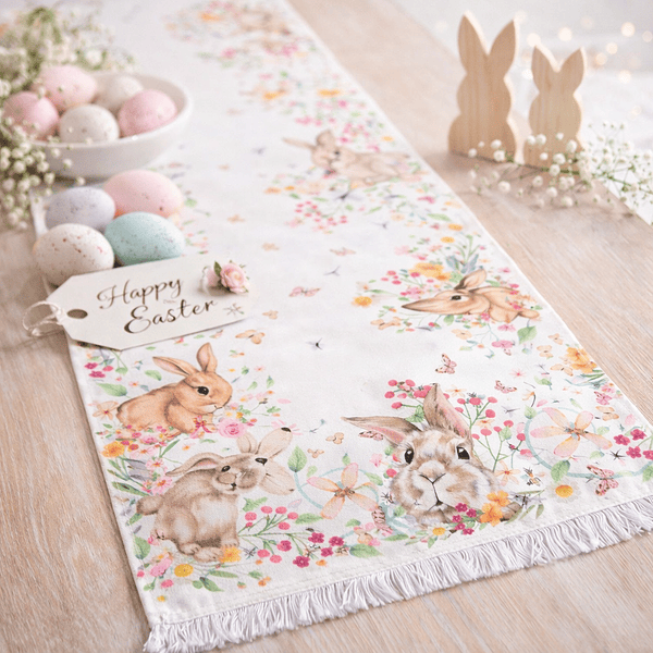 Runner c/ Coelhos e Franjas . Branco