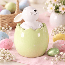 Caixa Ovo c/ Coelho em Cerâmica . Verde 
