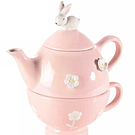 Bule Egoísta . Bule c/ Chávena e Coelho em Cerâmica . Rosa