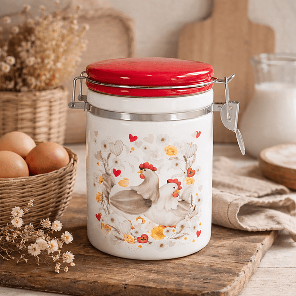 Pote Hermético de Cerâmica p/ Alimentos c/ Galinhas