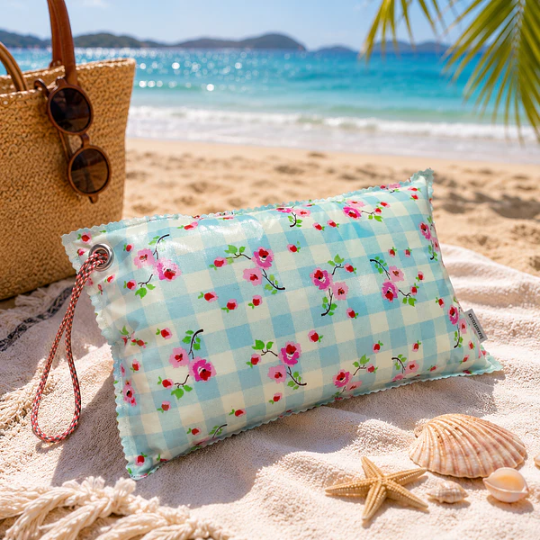Almofada Praia Personalizada . Xadrez Flores