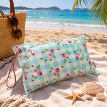 Almofada Praia Personalizada . Xadrez Flores