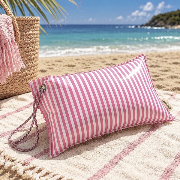 Almofada Praia Personalizada . Riscas Rosa