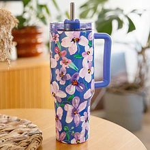 Caneca Térmica 1200ml Stream Flores Roxas . Quokka 