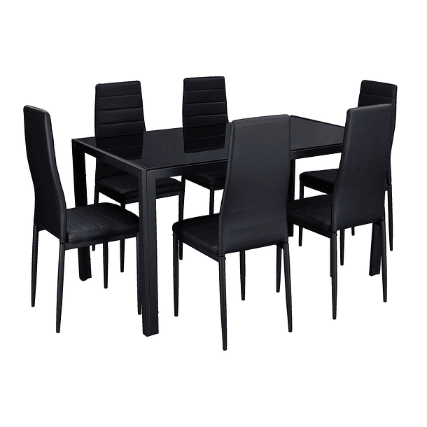 Juego de Comedor Metal-Vidrio Delta con 6 Sillas Negro 2