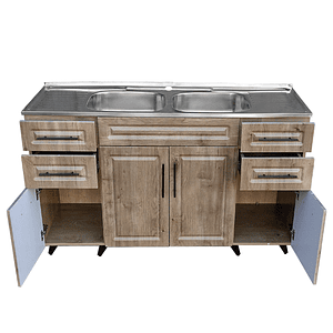 Kit Mueble + Lavaplatos Doble W (Color Madera) / 150x90x50cm