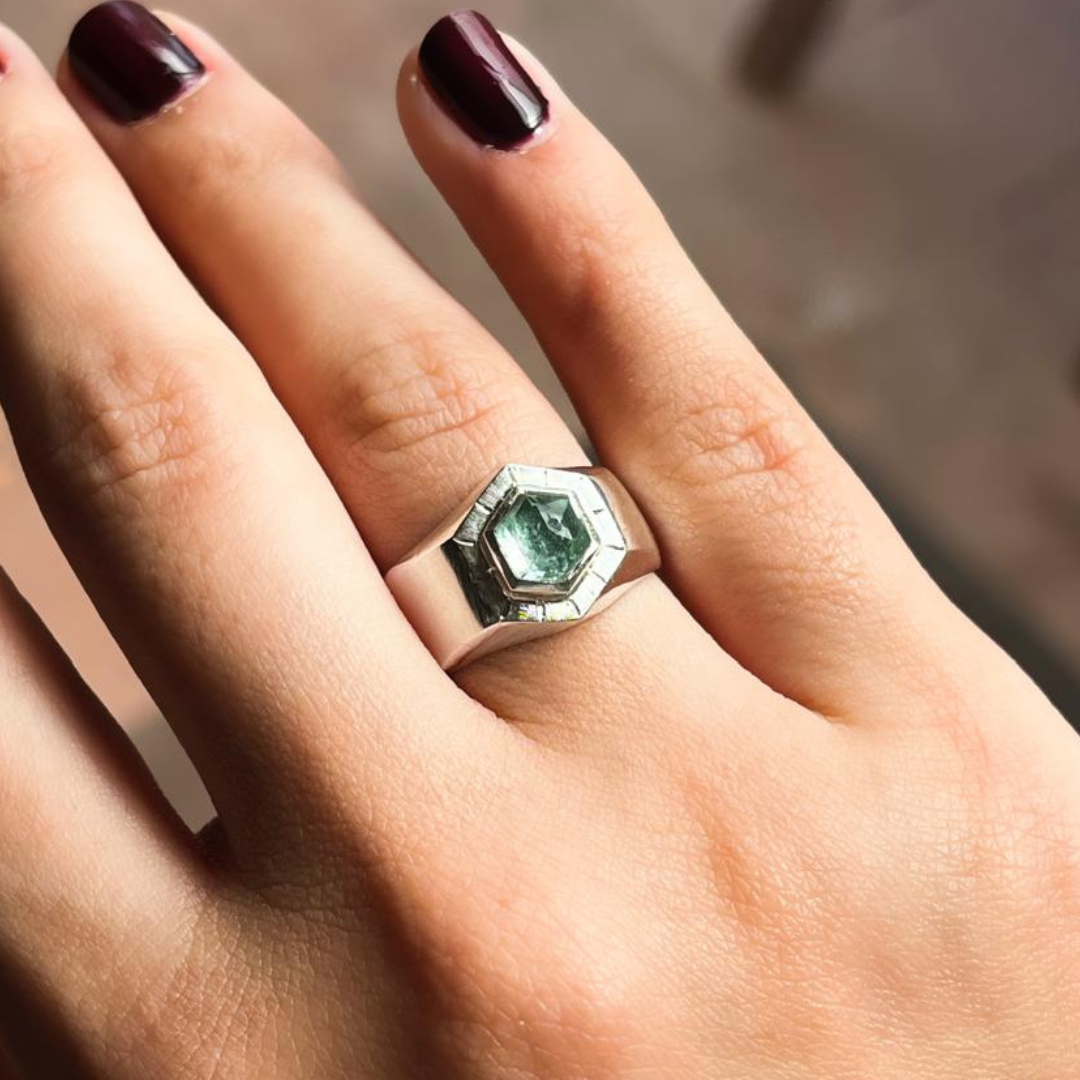 Anillo Turmalina y Moissanitas