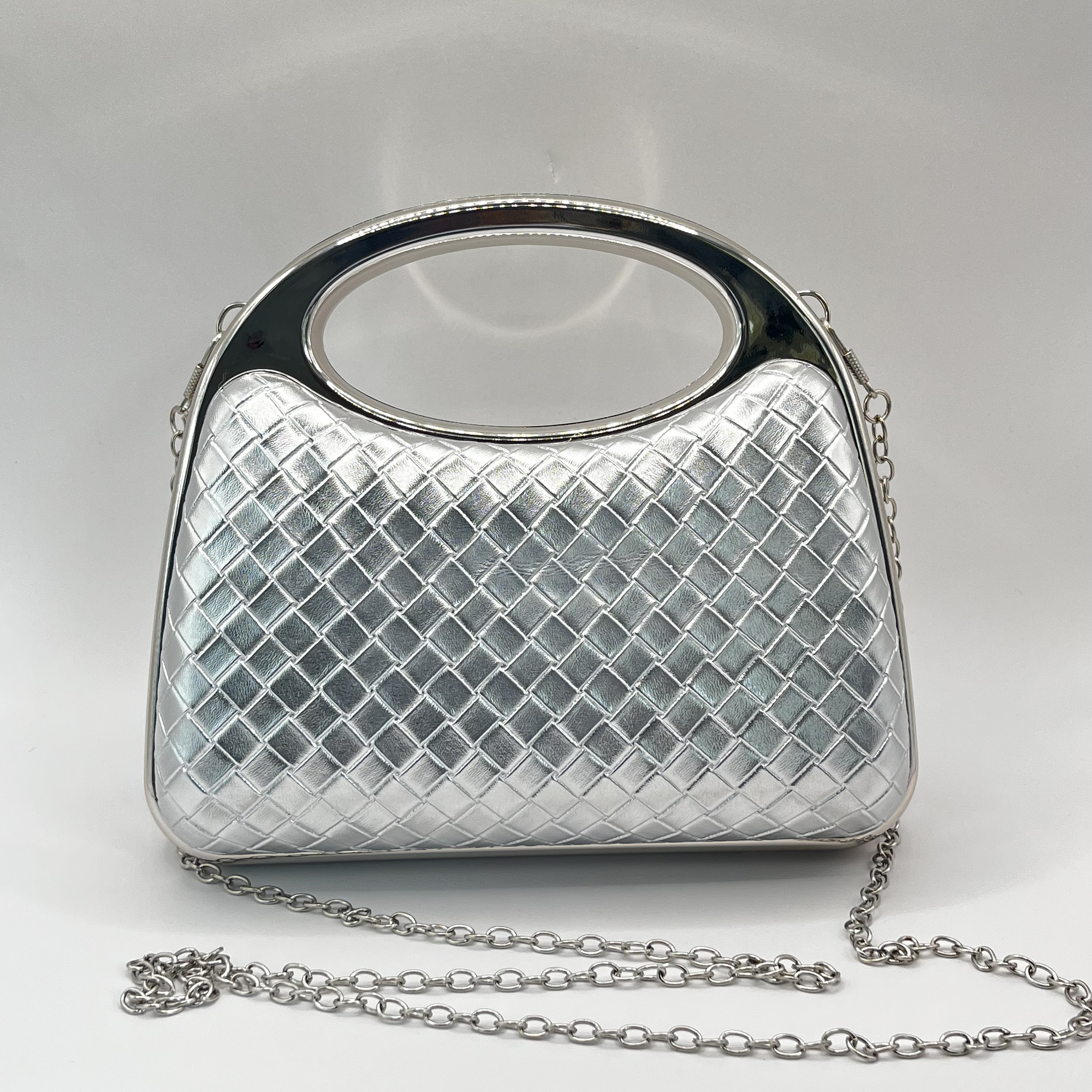 Cartera de fiesta rígida plateada 3