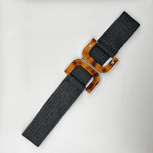 Cinturón elasticado negro con hebilla carey