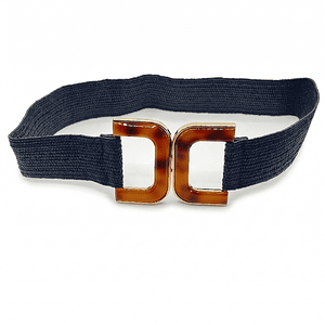 Cinturón elasticado negro con hebilla carey