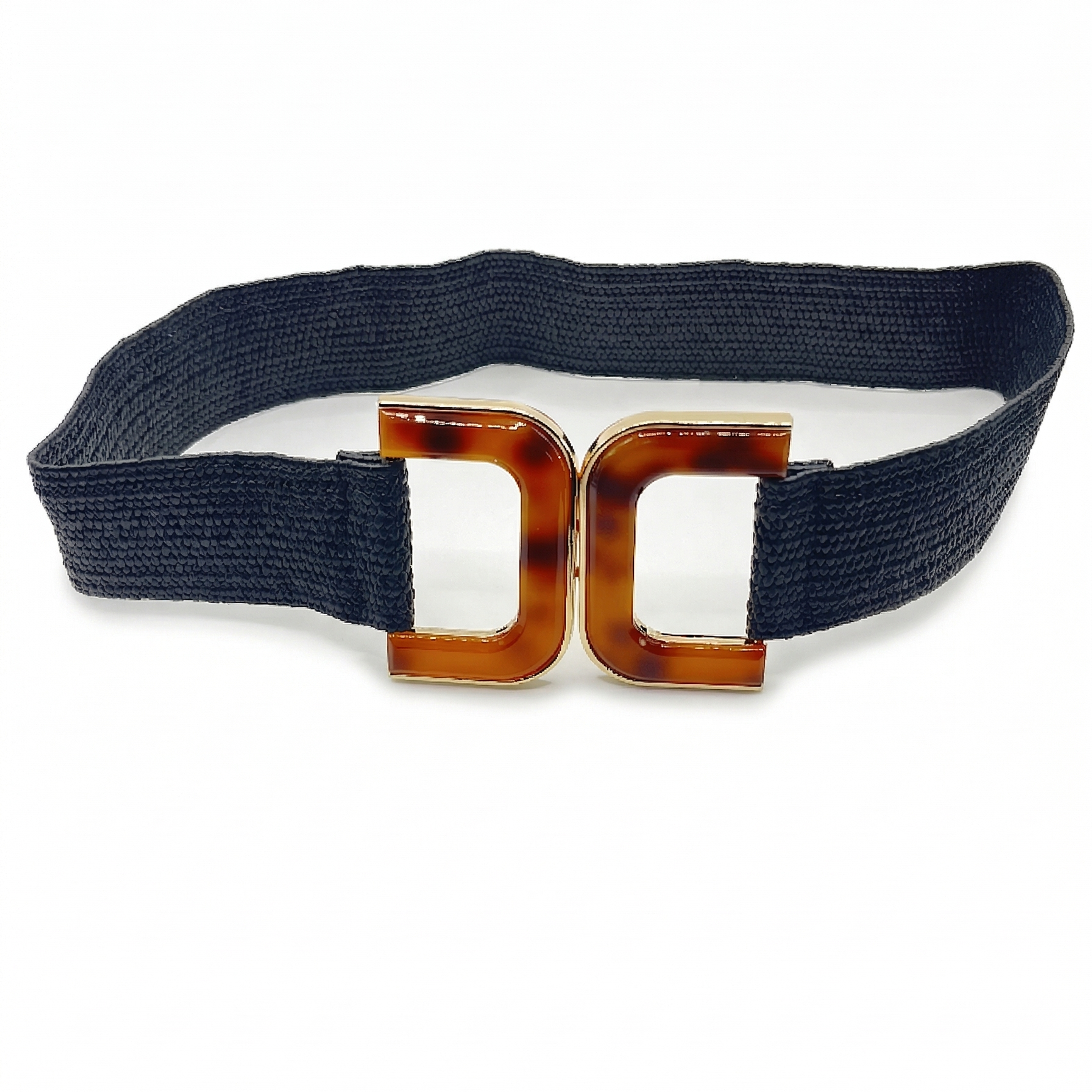 Cinturón elasticado negro con hebilla carey 2