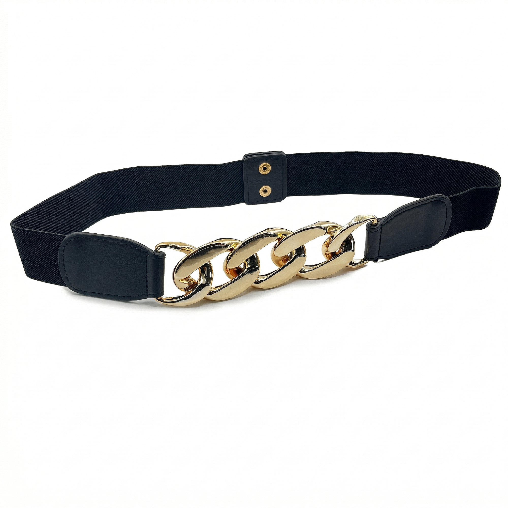 Cinturón elasticado negro con hebilla de cadena dorada 2