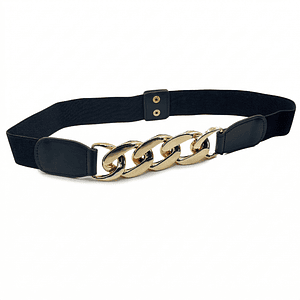 Cinturón elasticado negro con hebilla de cadena dorada