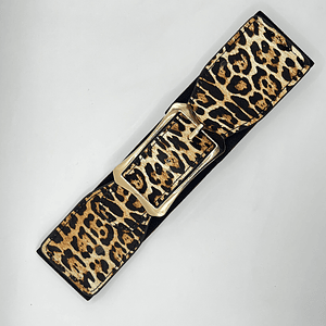 Cinturón elasticado animal print con hebilla dorada
