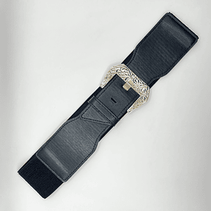 Cinturón elasticado negro con hebilla dorada envejecida