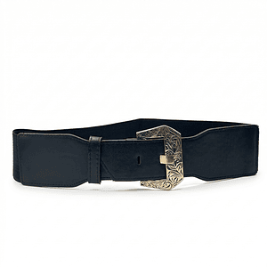 Cinturón elasticado negro con hebilla dorada envejecida