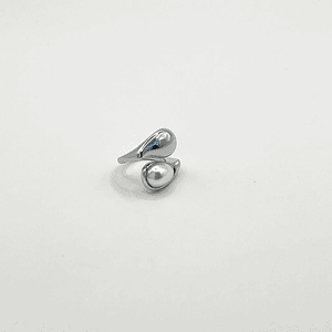 Anillo ajustable plateado con perla