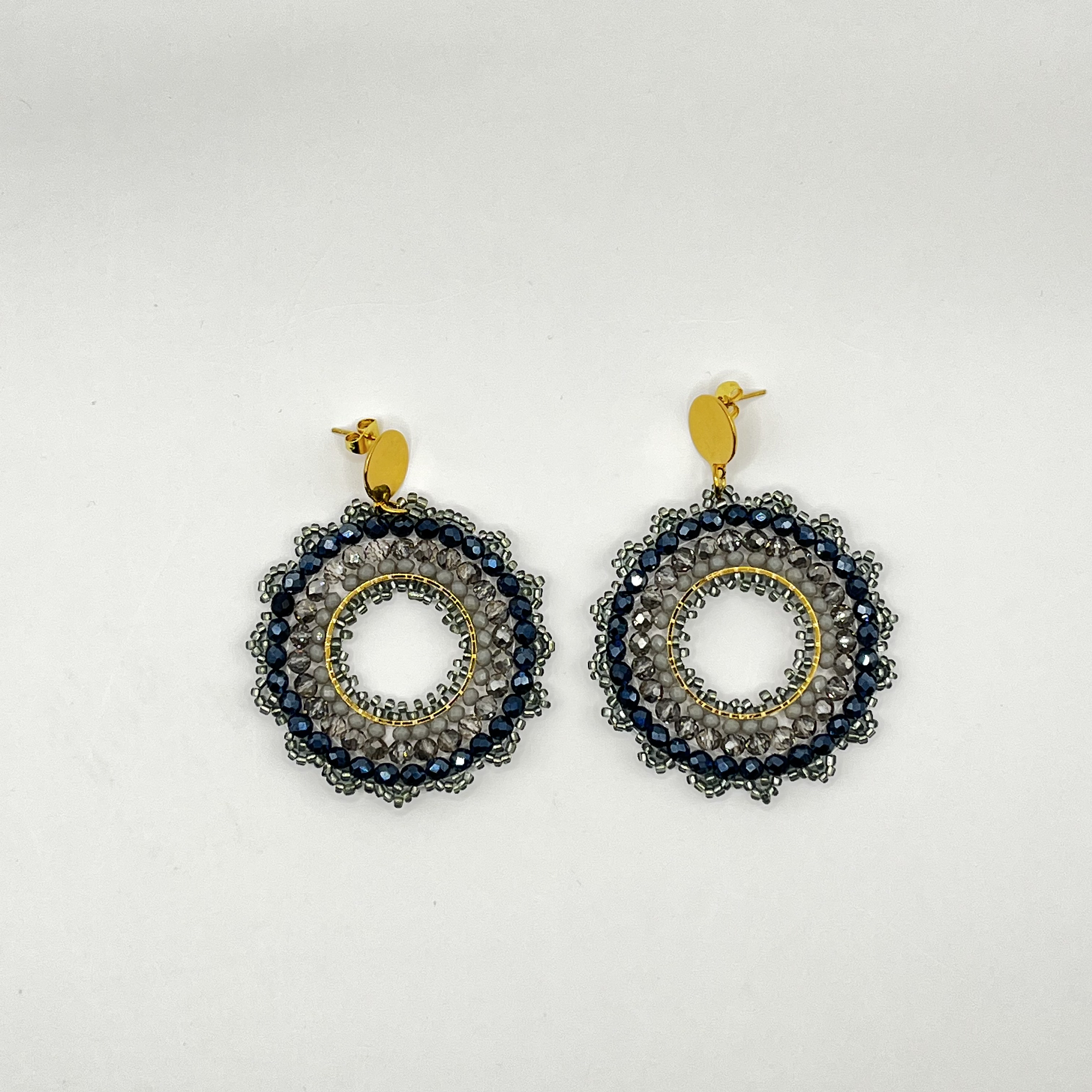 Aros bohemios grises con azul 2