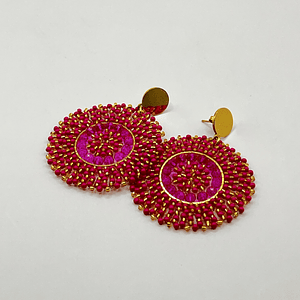Aros bohemios fucsia con dorado