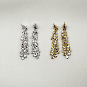 Aros de rodio dorados largos hoja de circones