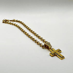 Collar de acero quirúrgico dorado con cruz
