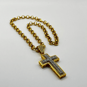 Collar de acero quirúrgico dorado con cruz