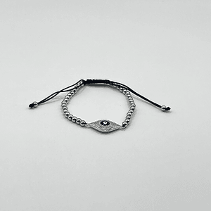 Pulsera de acero quirúrgico plateada con ojo místico ajustable