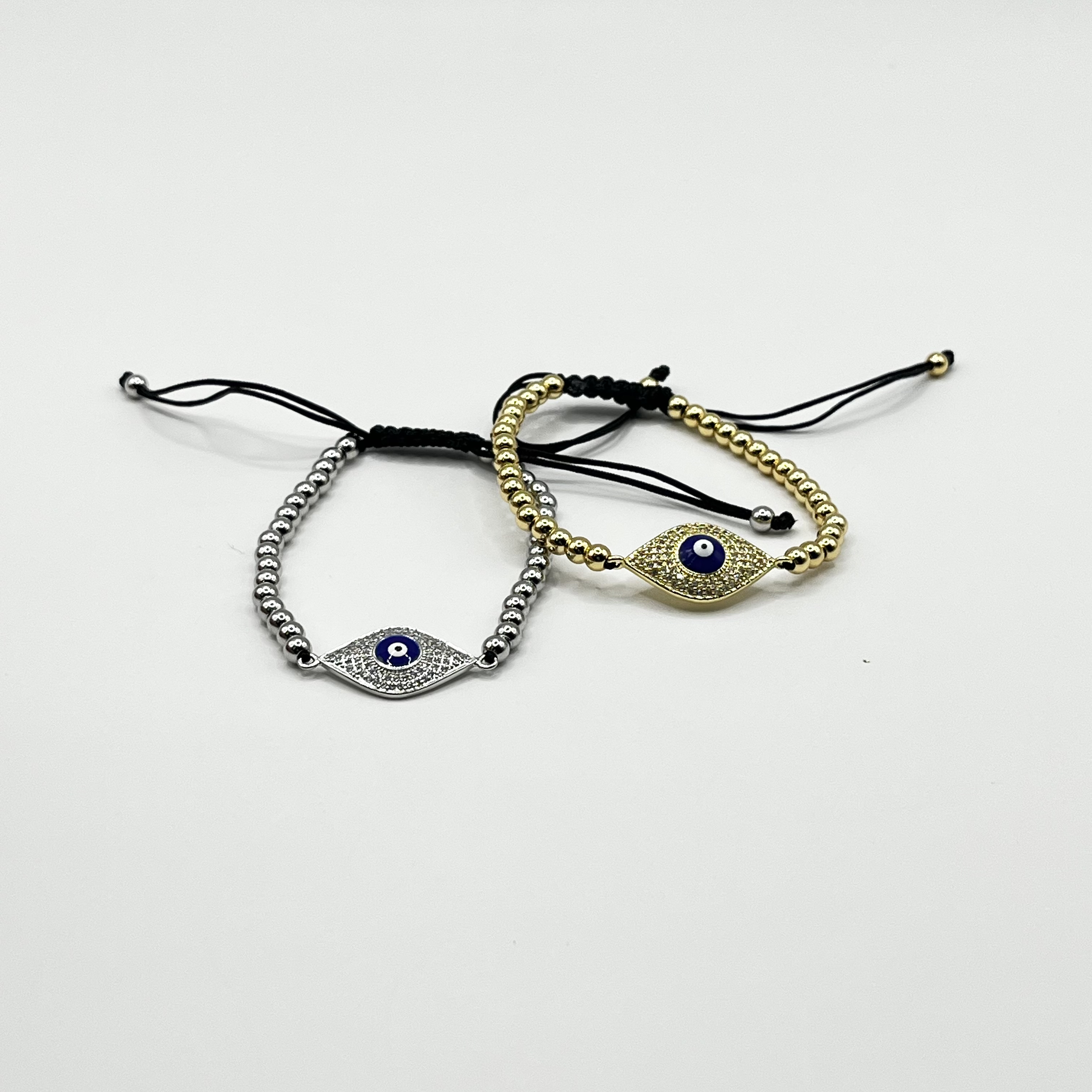 Pulsera de acero quirúrgico plateada con ojo místico ajustable 2