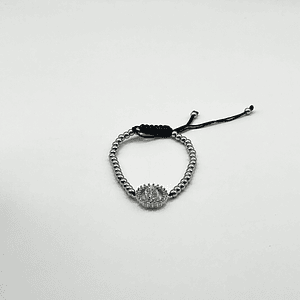 Pulsera de acero quirúrgico plateada con Virgen brillante ajustable